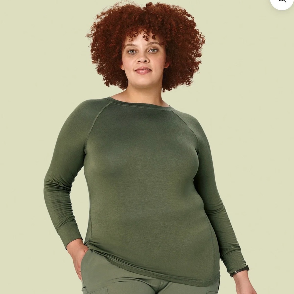 Olive Green Long Sleeve Women's Under Scrub Top - Picture 3 of 7